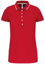 Kariban Női galléros piké póló, kontrasztcsíkos szélekkel, Kariban KA252, Red/White/Navy-XL (ka252re-wh-nv-xl)