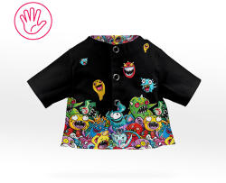 Takoy Szabásminta panel babaruházat varrásához - Faith póló (textiljáték figurákra) - monster fekete alapon