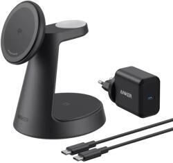 Anker Statie incarcare wireless 3in1 Anker, MagSafe, telefon, ceas, casti, 1 x USB-C incarcare, negru, "B25M4G11" (timbru verde 0.18 lei) - 0194644206765 (B25M4G11)