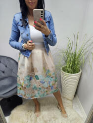 Norafashion Csinos gumis derekú virágmintás szoknya (bézs-türkiz) (278528)