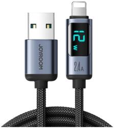 JOYROOM A16 kábel - USB / Lightning fekete szövet gyorstöltő kábel, kijelzővel 1, 2m, 2, 4A