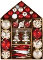 Kring karácsonyfadísz készlet, különböző formájú és méretű, piros/ezüst, 70 db (EG01-PE10-LX70-RED)