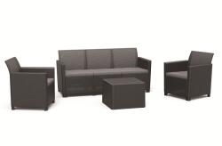 Keter Set mobilier de gradina, polipropilena, Keter Claire, pentru terasa, masa cu spatiu depozitare, 2 fotolii, canapea 3 locuri, culoare grafit, rezistent UV (253075)