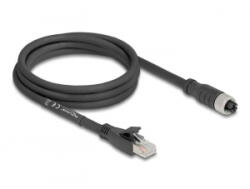 Delock M12 X-kódolt kábel 8 tűs apa - RJ45 Cat. 5e S/FTP anya 2m fekete (80590)