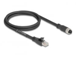 Delock M12 X-kódolt kábel 8 tűs apa - RJ45 Cat. 5e S/FTP anya 1m fekete (80589)