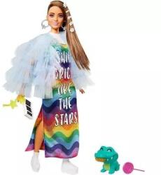 Mattel Barbie Fashionistas: Extravagáns barna hajú baba szivárványos ruhában