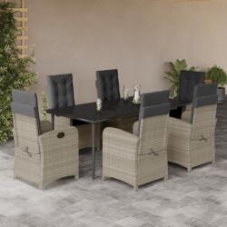 vidaXL 7 részes világosszürke polyrattan kerti étkezőszett párnával (3212417)