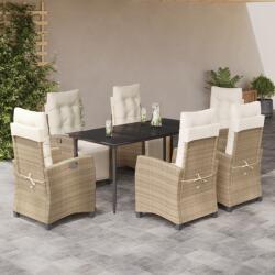 vidaXL 7 részes bézs polyrattan kerti étkezőgarnitúra párnákkal (3213006)