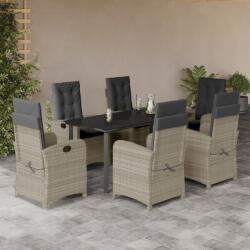 vidaXL 7 részes világosszürke polyrattan kerti étkezőszett párnával (3212425)