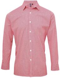 Premier Férfi Gingham mikro kockás hosszú ujjú ing 2XL fehér|színes|vörös