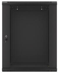 Lanberg WF01-6615-10B 19" 15U SZÉL: 600mm MÉLY: 600mm MAG: 774mm lapraszerelt üvegajtós fekete fali rack szekrény - ipkameradiszkont