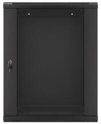 Lanberg WF01-6415-10B 19" 15U SZÉL: 600mm MÉLY: 450mm MAG: 774mm lapraszerelt üvegajtós fekete fali rack szekrény - ipkameradiszkont