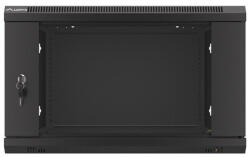 Lanberg WF01-6606-10B 19" 6U SZÉL: 600mm MÉLY: 600mm MAG: 379mm lapraszerelt üvegajtós fekete fali rack szekrény - ipkameradiszkont