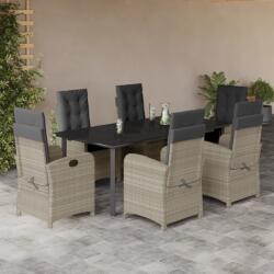 vidaXL 7 részes világosszürke polyrattan kerti étkezőszett párnával (3212427)