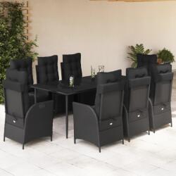 vidaXL 9 részes fekete polyrattan kerti étkezőgarnitúra párnákkal (3213398) - vidaxl