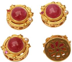 Charm din Rubin Natural - Argint 925 Aurit - 12x12x6 mm - Energia Abundentei si Prosperitatii - 1 Buc