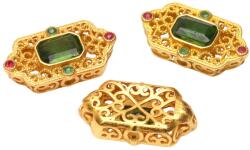Charm din Diopsid - Argint 925 Aurit - 17x9x5 mm - Piatra Abundentei si Prosperitati - 1 Buc