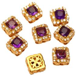 Charm din Ametist cu Zircon - Argint 925 Aurit - 7x7x4x5 mm - Cristalul Linistii si Armoniei - 1 Buc