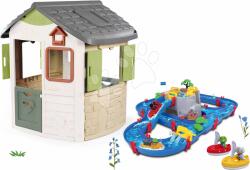 Smoby Set căsuță și joc de apă cu peșteră Life Jura Lodge Smoby extensibilă cu hrănitoare și barcă cu pânză (SM810504-14) Casuta pentru copii