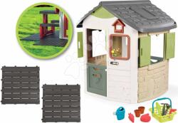 Smoby Set căsuță ecologică cu sonerie și sunete Life Jura Lodge Smoby extensibilă cu hrănitoare și mașină de tuns iarba cu stropitoare (SM810504-6) Casuta pentru copii