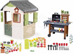 Smoby Set căsuță și grătar pentru grădină cu apă curentă Life Jura Lodge Smoby extensibilă cu hrănitoare și alimente cu vase (SM810504-11)