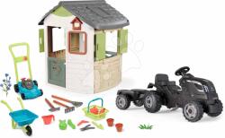 Smoby Set căsuță și tractor cu remorcă Farmer Life Jura Lodge Smoby extensibilă cu hrănitoare de păsări roabă și mașină de tuns iarba (SM810504-7) Casuta pentru copii