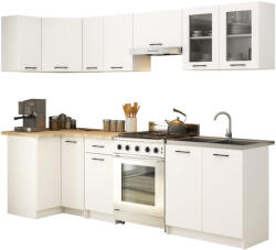 AKORD Oliwia 3M Sarok Konyhabútor Szett Üvegvitrines Fehér (AKO-SKZOLIDWITBIAN)