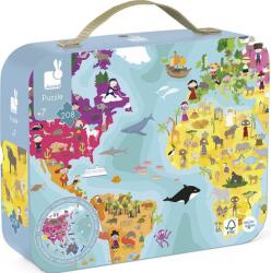 Janod Puzzle cu două fețe în valiza Janod - Lume, 208 piese (J02655) Puzzle