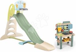 Smoby Csúszda vízsugárral és kerti munkaasztal Toboggan XL Slide Life Smoby 230 cm csúszófelület vízes játékkal és kosárlabda palánkkal (SM810254-J)