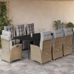 vidaXL 9 részes vegyes bézs polyrattan kerti étkezőgarnitúra párnákkal (3213454) - vidaxl