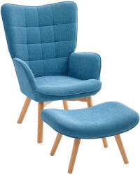 HOMCOM Karfás fotel lábtartóval, relax fotel, kárpitozott, kordbársony hatású, kék (839-455V00BU) - deco24