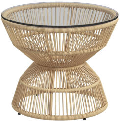 Outsunny Kerek rattan kerti asztal, 60 cm átmérő, edzett üveg asztallappal (867-194V01ND)