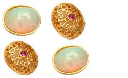  Charm din Opal de Foc cu Turmalina - Argint 925 Aurit 10x8x6, 5 mm - Piatra Armoniei si Abundentei - 1 Buc