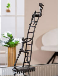  Gyönyörű kovácsoltvas létrán lévő páros szobor antik sötét színben - 34cm