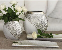  „Grace exkluzív pezsgő ezüst színű matt és fényes strukturált felületű kerámia tál - 38cm