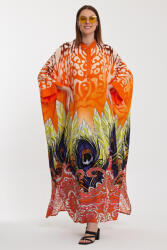 Vale Woman Rochie camasa oversize cu imprimeu paun, portocalie Talie unica