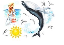 Original Deals dekoratív matrica, lány és kék bálna, prémium (22AGL0777)