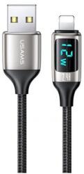 USAMS u78 adatkábel, usb - lightning, 2.4a, gyorstöltő, 120cm, cipőfűző, led kijelző, ezüst, kompatibilis: Apple iPhone 14 Pro / iPhone 14 Plus / iPhone 14 (SJ543USB02)