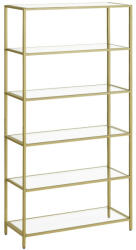 VASAGLE Fém tároló állvány üvegpolcokkal, 6 szintes, óarany 80x30x176cm (LGT503A01) - pepita