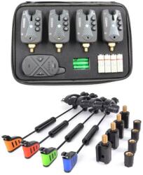 FishEdge Professzionális pontyhorgász szett: Carp-One 4+1 riasztó + Quick Swinger LED-del, lopásgátló funkcióval, vízálló, hatótávolság 200 méter, hordtáskák (SET-4+1-ANTIF+SWG-QUICK)