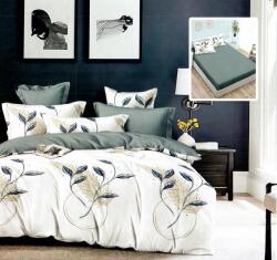 Ralex Lenjerie pat dublu Finet Bumbac 6 piese cu husa saltea 160x200 sau 180x200 cm, pilota 200x230 cm, 2 fete perna 50x70 si 70x70 cm, Frunze Alb Ve