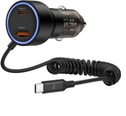 Tech-Protect CC05 autoincarcator USB / USB-C 60W PD + cablu USB-C, negru
