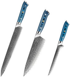 Hikari Set de Cuțite Damasc 73 Straturi - Design Unic H243 cu Mânere Albastre, Performanță și Eleganță în Bucătărie