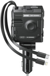 XO autós töltő CC66 104W 1x USB 1x USB-C fekete USB-C és Lightning kábellel
