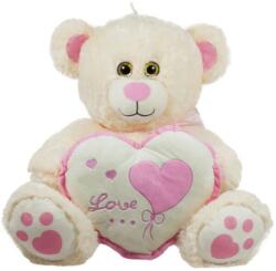 Amek Toys Jucărie de pluș Amek Toys - Ursuleț ecru cu inimă cu margine roz, 45 cm (040131-3)