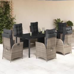 vidaXL 7 részes szürke polyrattan kerti étkezőgarnitúra párnával (3213432)