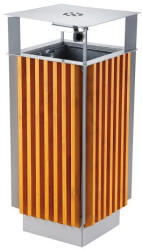 Fából készült hulladéktároló horganyzott lemez betéttel és hamutartóval, 65 L, 410x410x940 mm (07-7576)