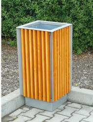 Kültéri fém szemetes kosár fa borítással tartállyal 405x405x800 mm 65 L (07-4086)
