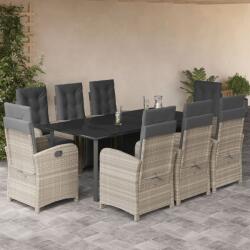 vidaXL Set mobilier grădină cu perne, 9 piese, gri deschis, poliratan (3212611)