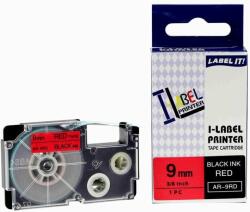 Compatibil Banda compatibila Casio XR-9RD1, 9mm x 8m text negru / fundal rosu (XR9RD)